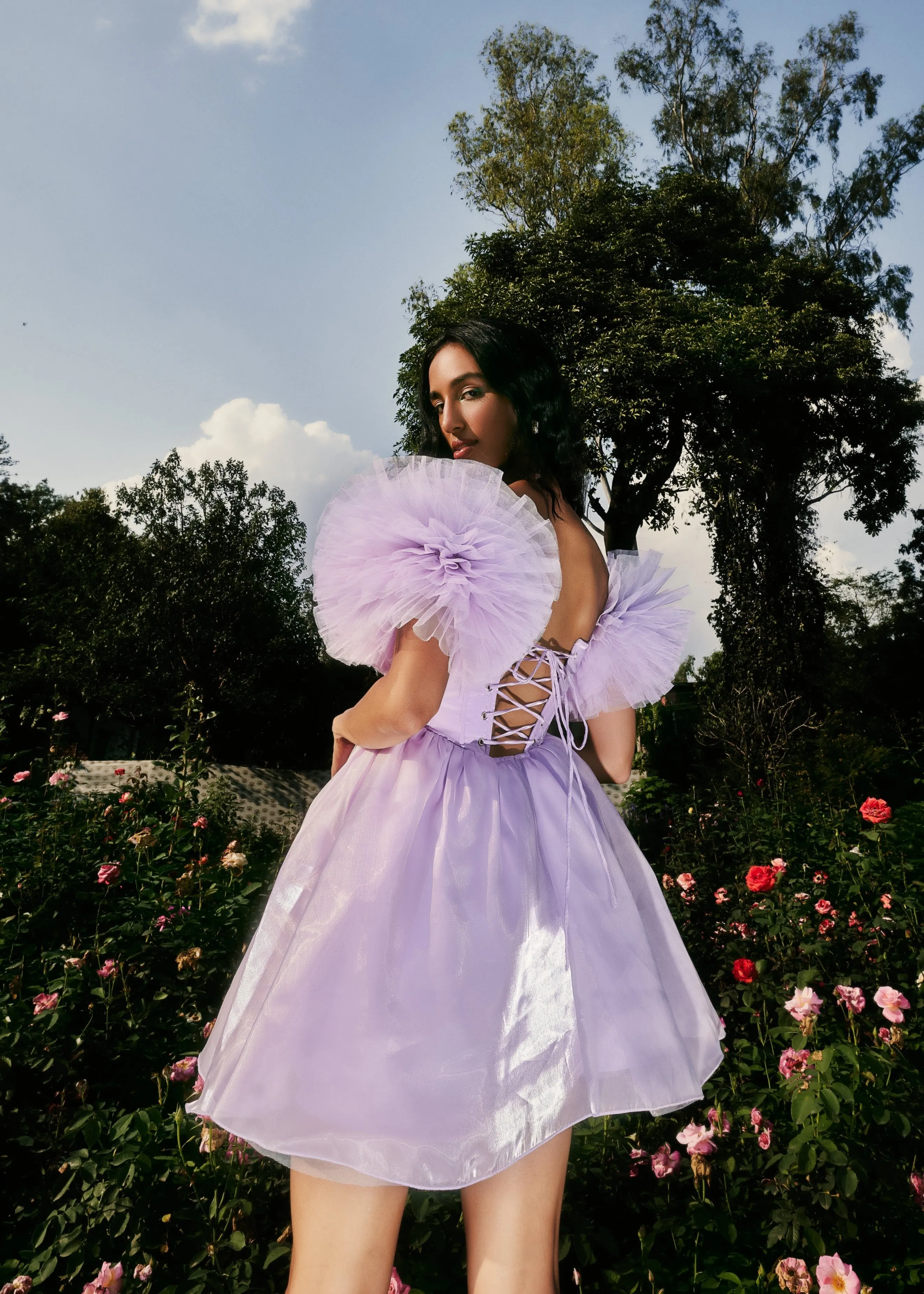 Carissa Lavender Shimmer Organza Corset Dress