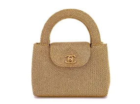 Chanel 1997 Vintage Gold Spun Raffia Micro Mini Kelly Evening Bag 24k GHW