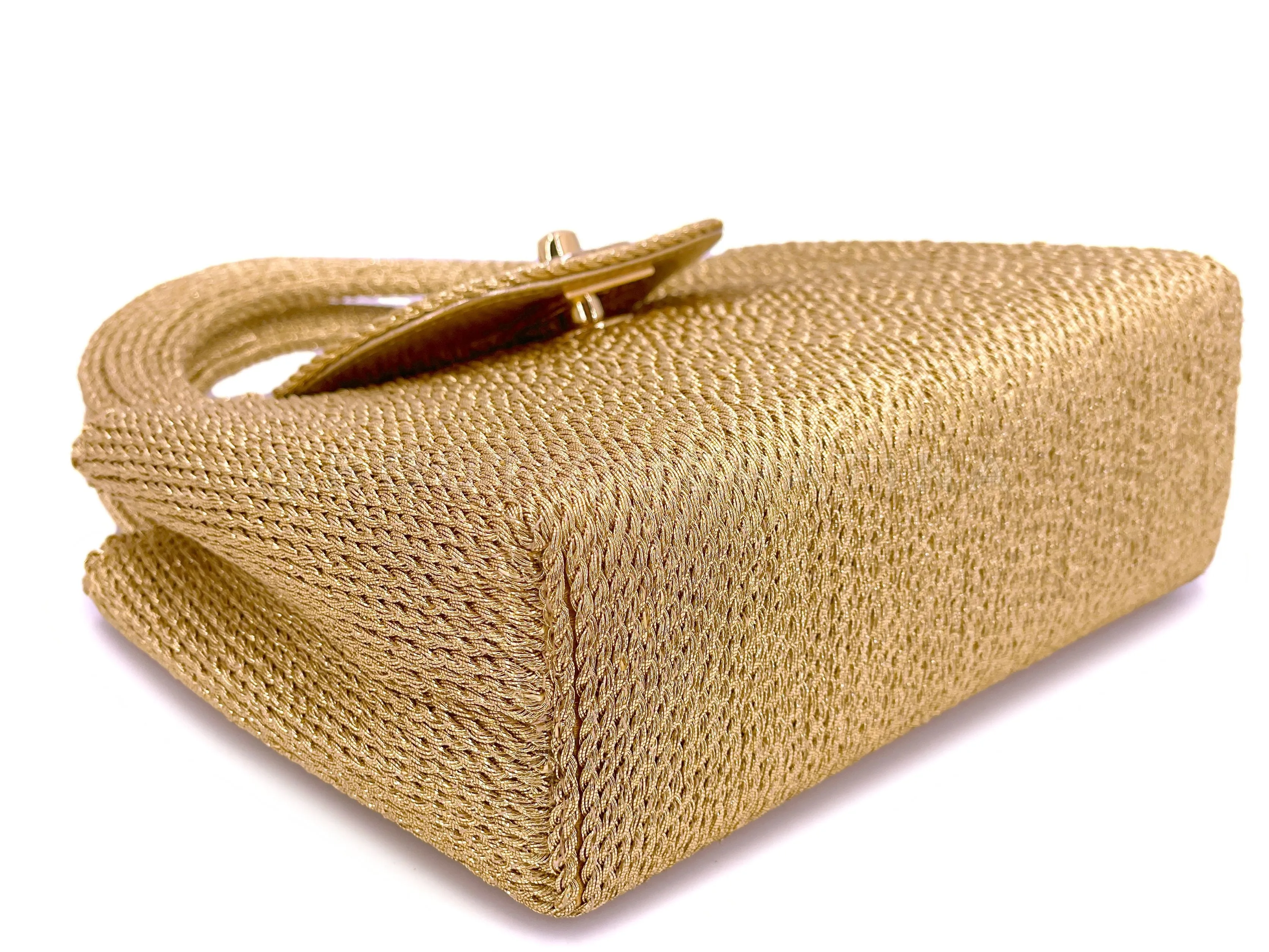 Chanel 1997 Vintage Gold Spun Raffia Micro Mini Kelly Evening Bag 24k GHW