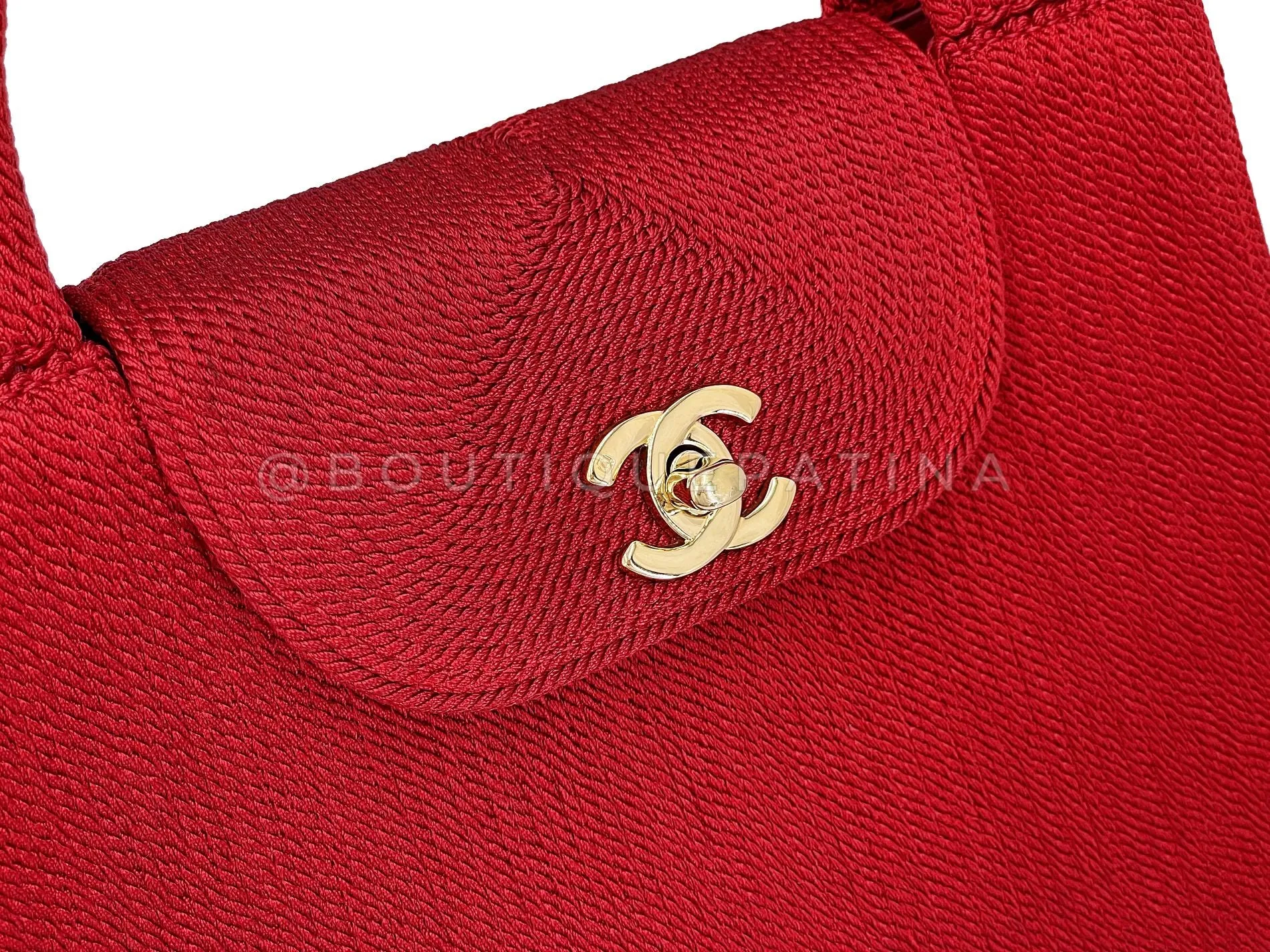 Chanel 1997 Vintage Red Roped Silk Kelly Evening Bag 24k GHW K18