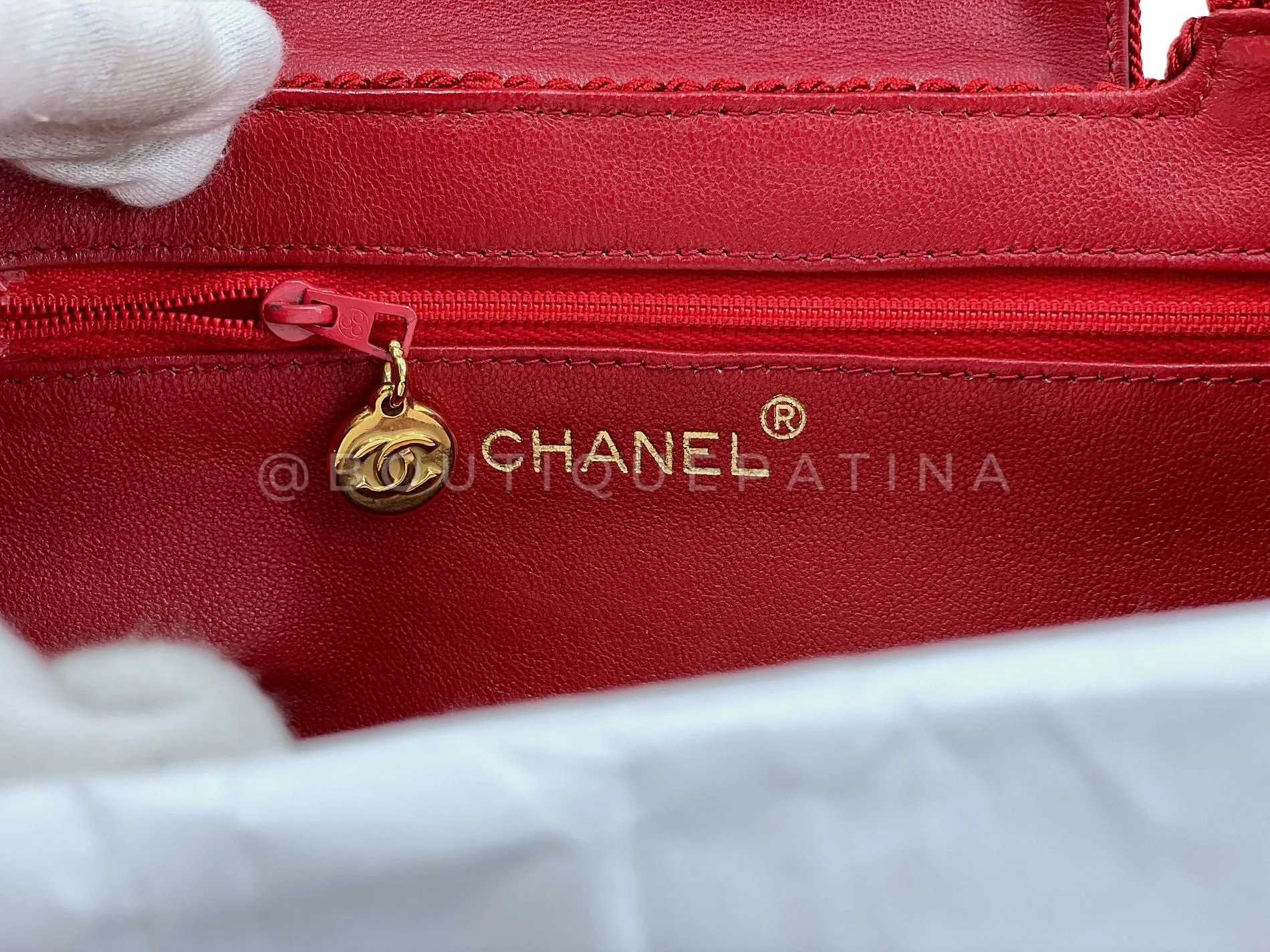 Chanel 1997 Vintage Red Roped Silk Kelly Evening Bag 24k GHW K18