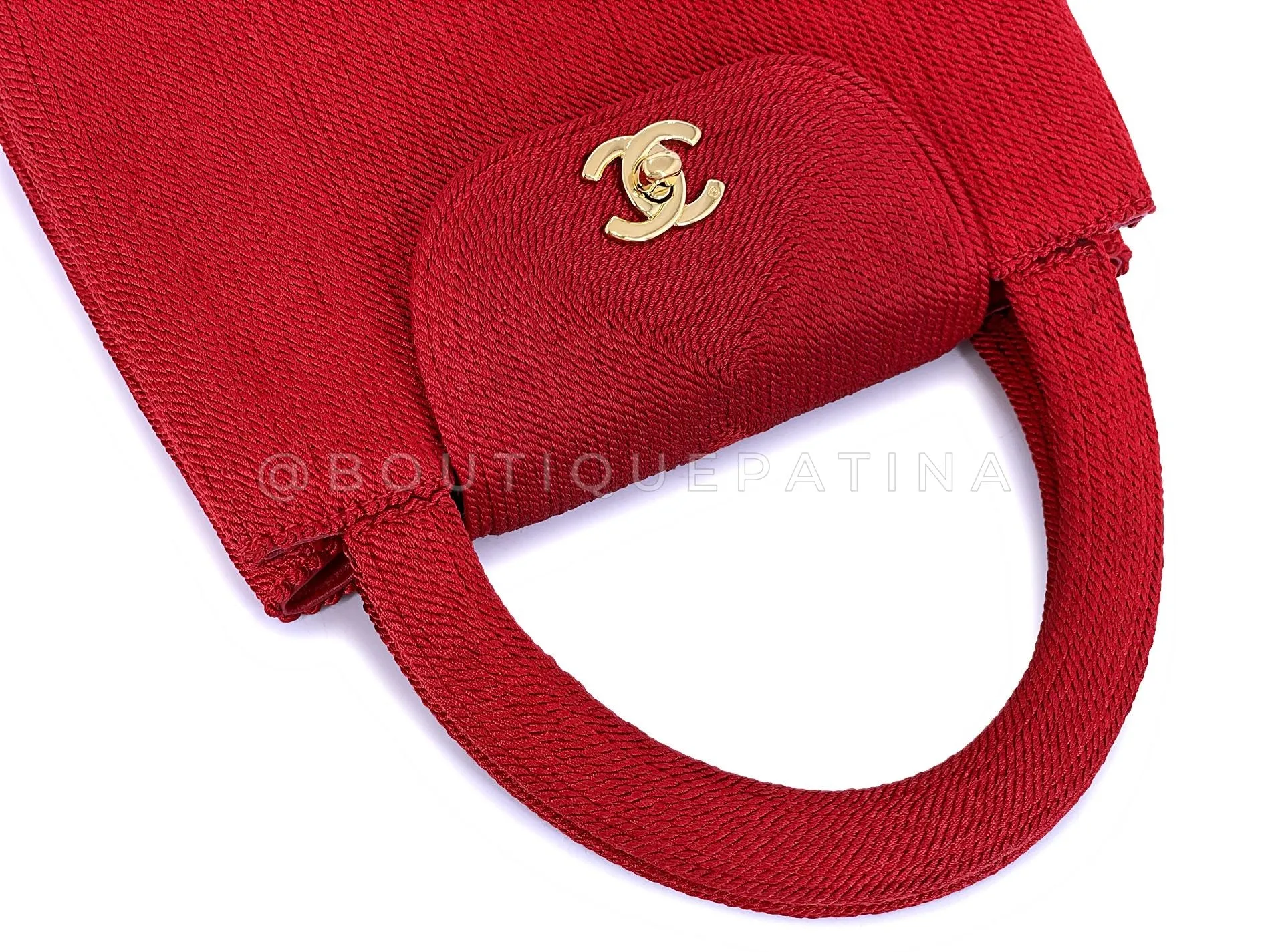 Chanel 1997 Vintage Red Roped Silk Kelly Evening Bag 24k GHW K18