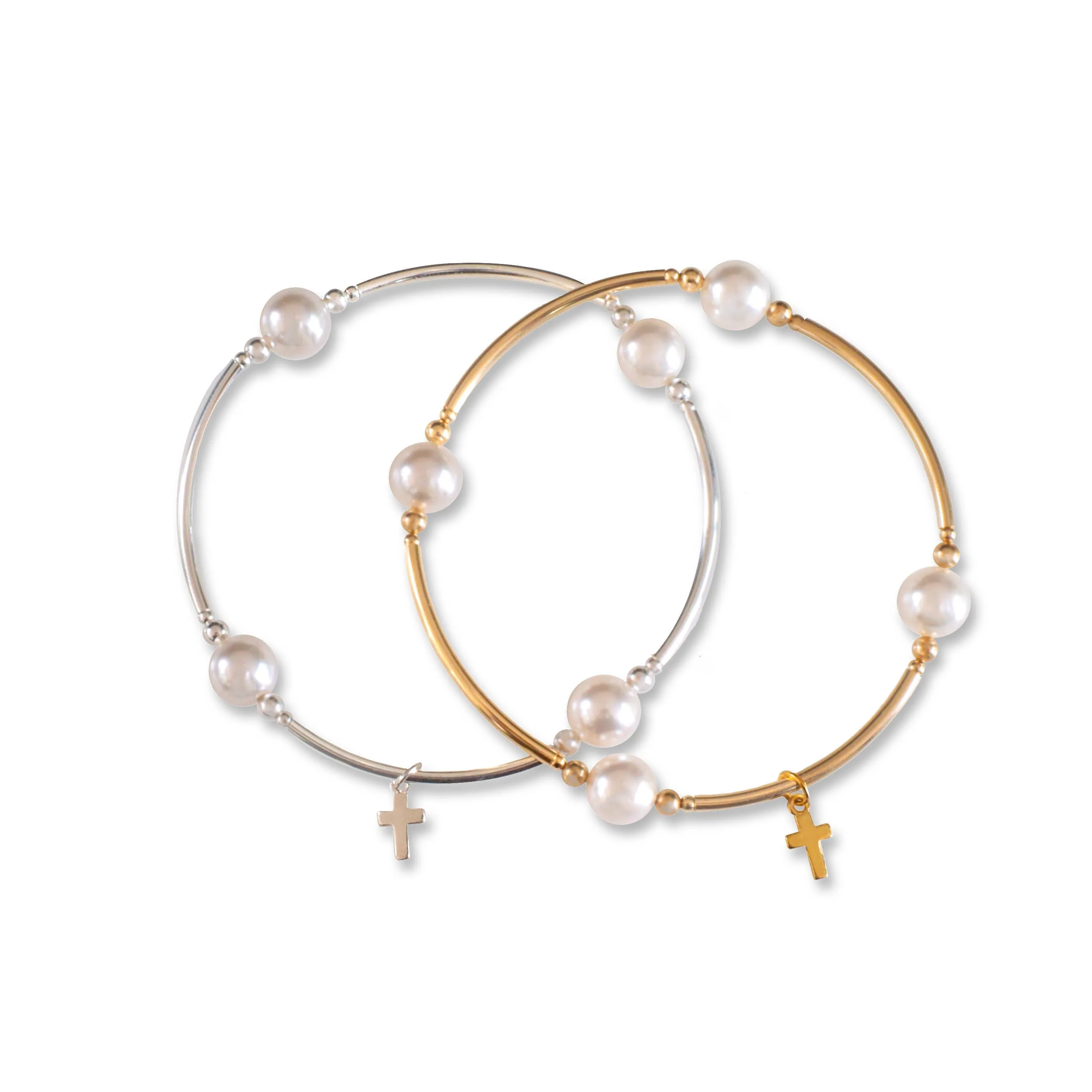 Charmed White Pearl & Cross 8mm Blessing Bracelet: Small