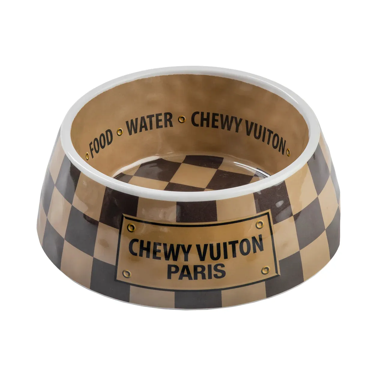 Checker Chewy Vuiton Dog Bowl