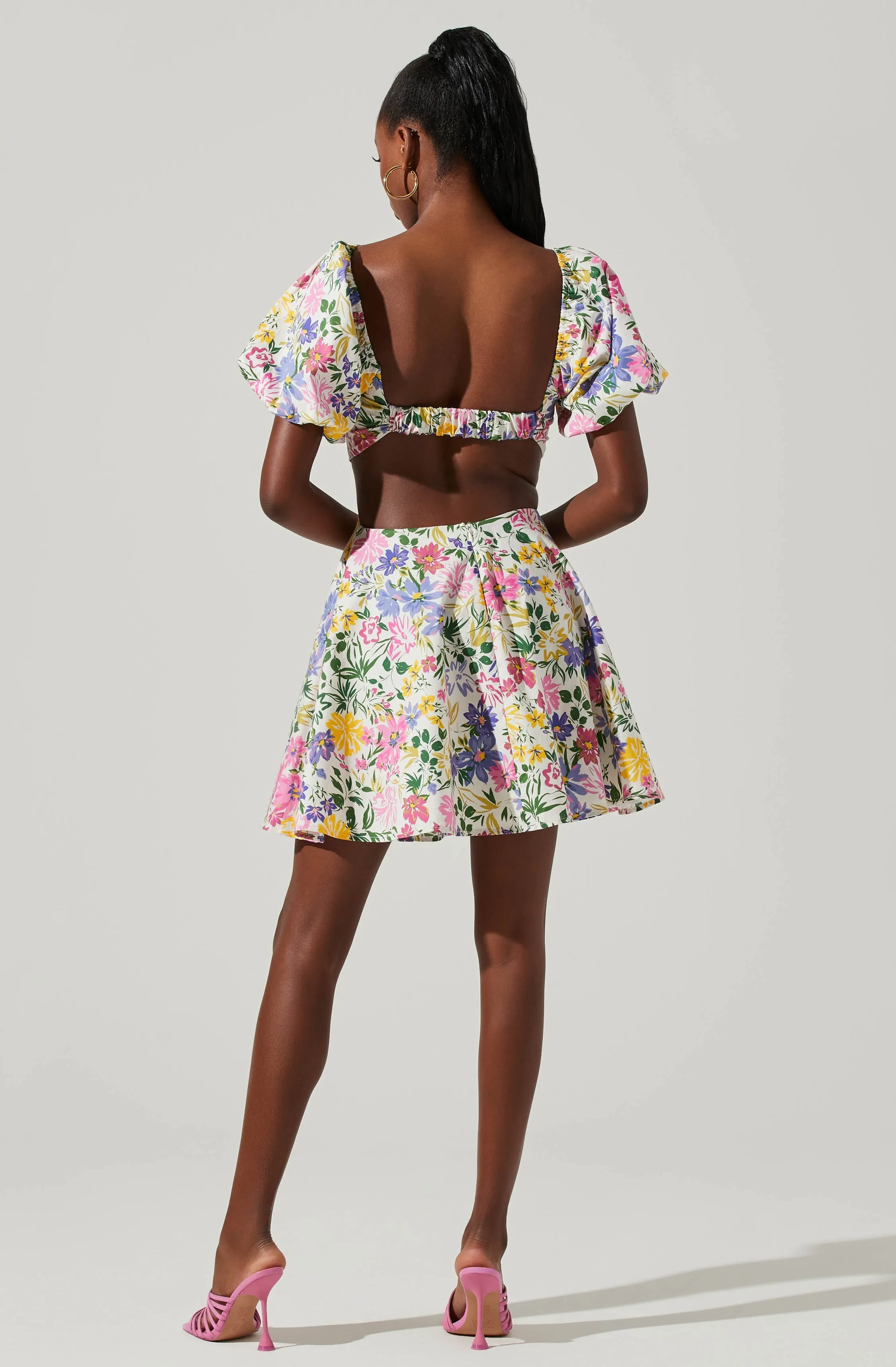 Clarita Floral Cutout Puff Sleeve Mini Dress