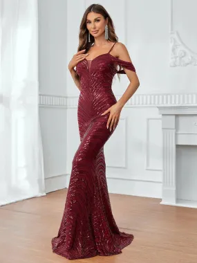 Cold Shoulder Backless Sequin Mermaid Dresses