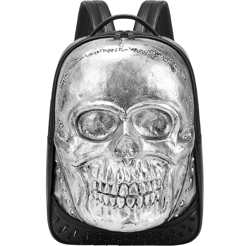 Cool Unisexs 3D Skull Backpack , Smiling Skull Backpack , Studded Large Volumn Laptop Backpack