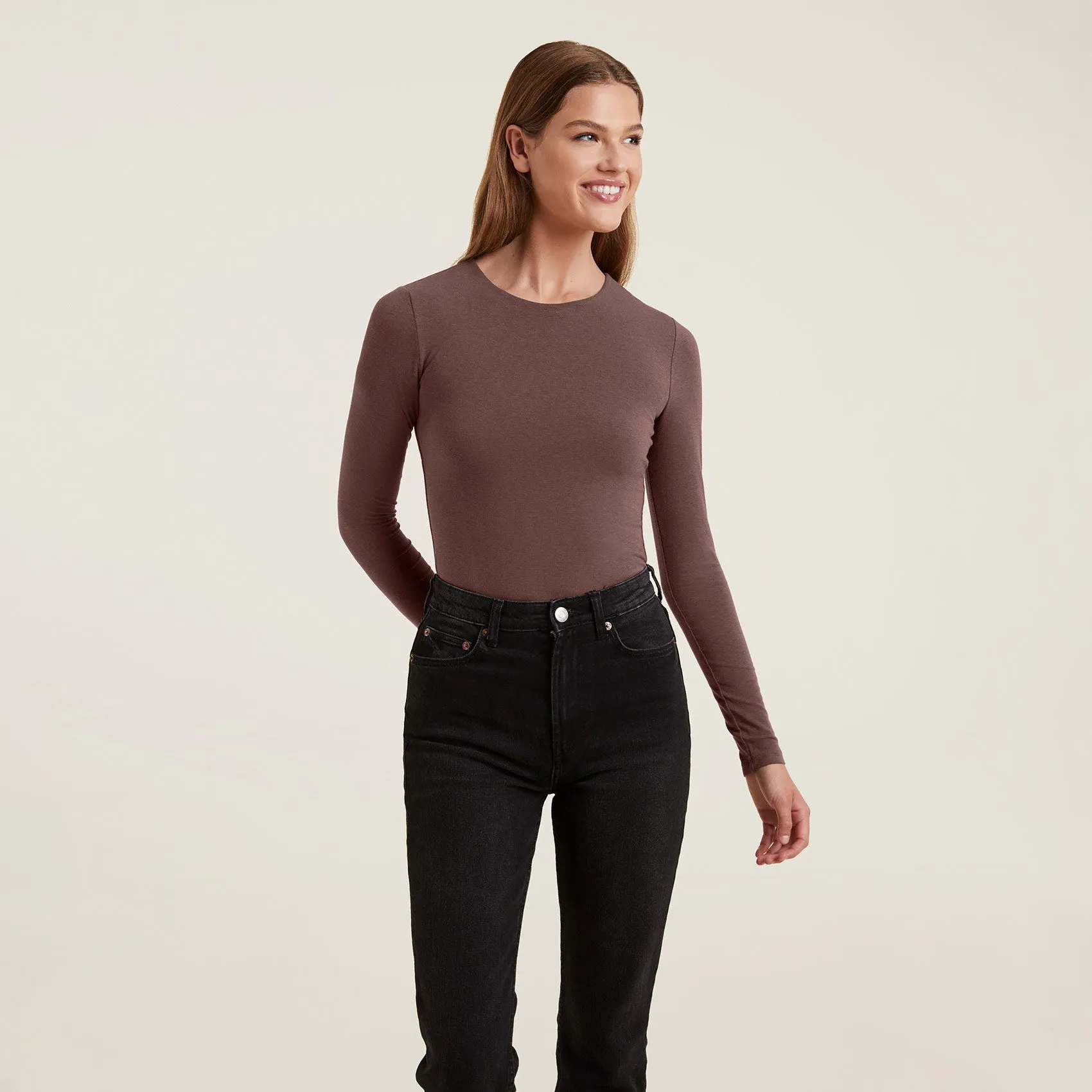 Cotton Crewneck Bodysuit | Coffee