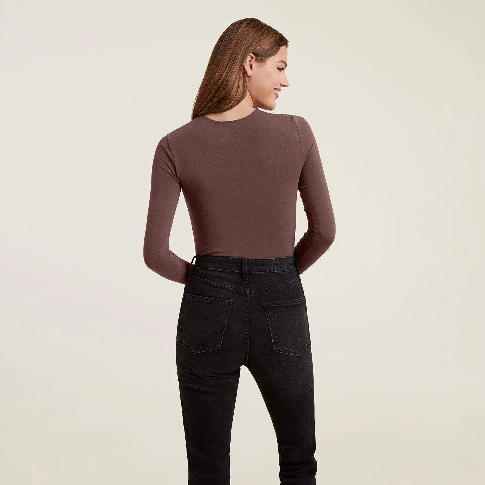 Cotton Crewneck Bodysuit | Coffee