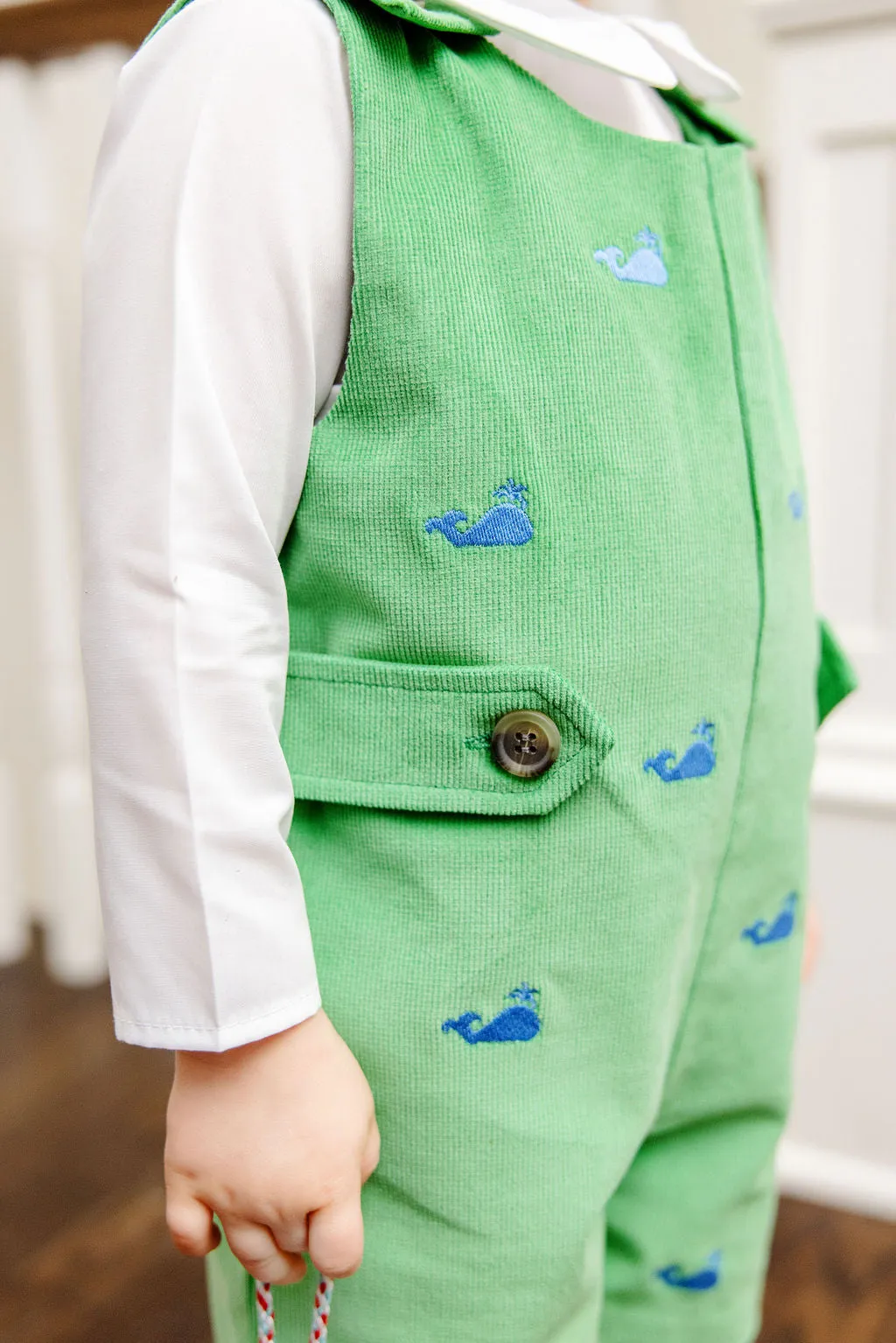 Critter Jack Keene Jon Jon (Corduroy) - Kiawah Kelly Green with Barbados Blue Whale Embroidery