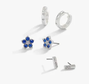 Crystal Forget-Me-Not Flower Stud   Hoop Earrings, Set of 3