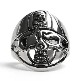 Detailed Eye Patch Skull With Skull Hat Stainless Steel Ring / SCR4028