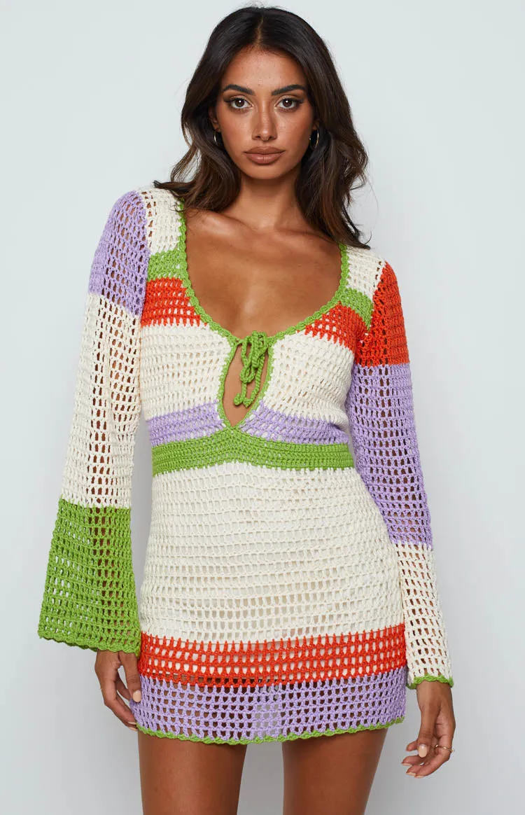 Donovan White Stripe Crochet Dress