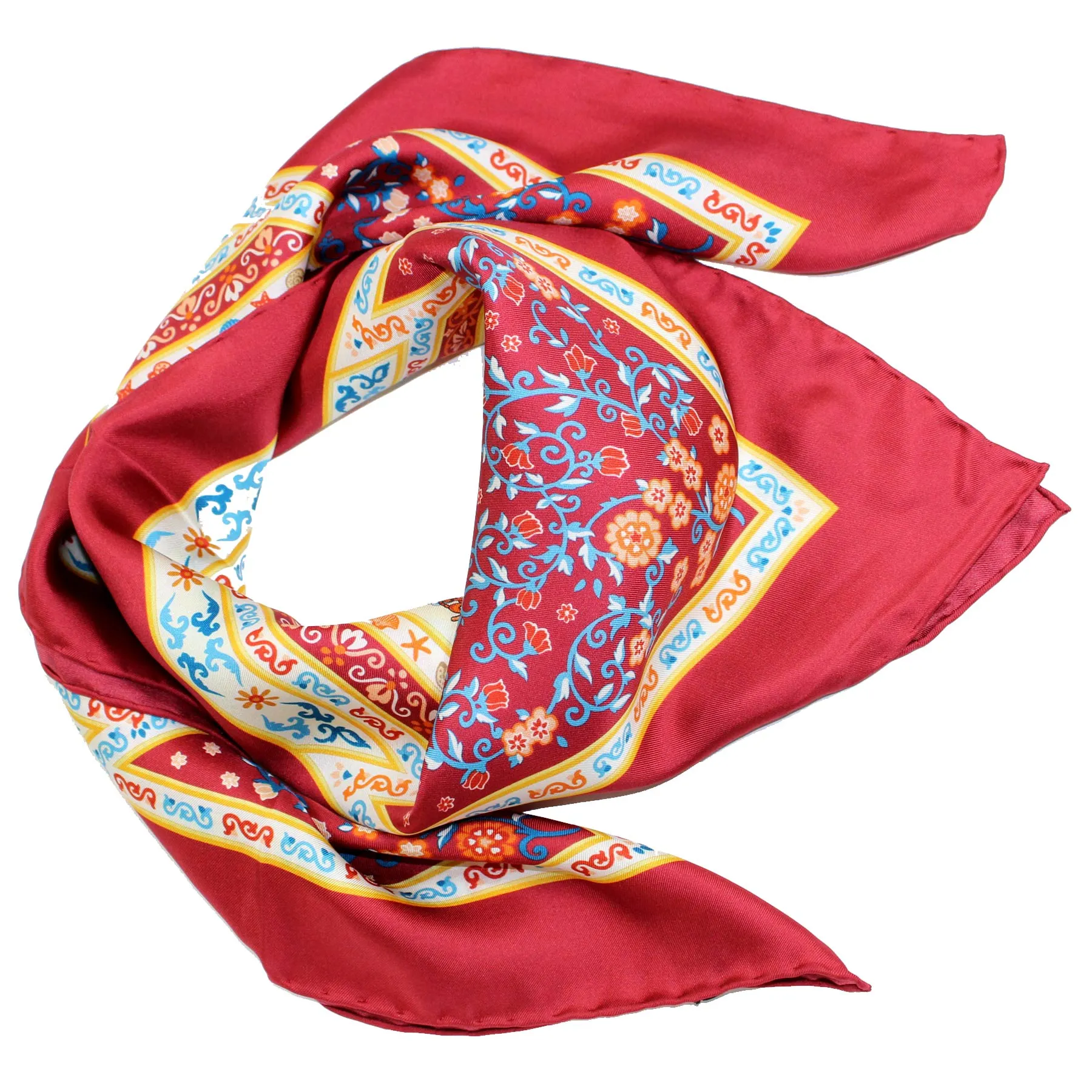 E. Marinella Scarf Bordeaux Marine Life & Floral - Twill Silk Square Foulard FINAL SALE