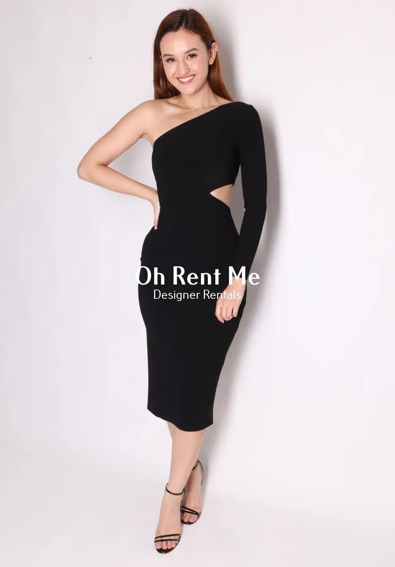 Elke Asymmetric Midi Dress - Black