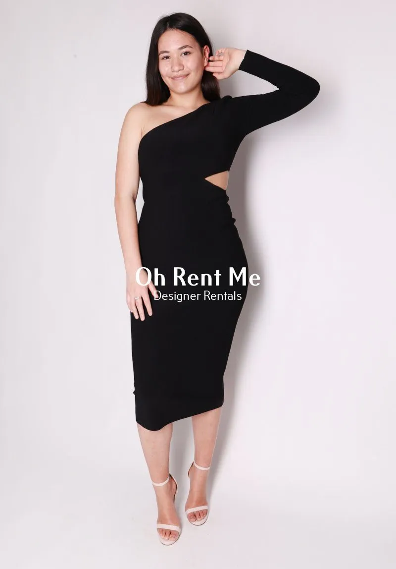 Elke Asymmetric Midi Dress - Black