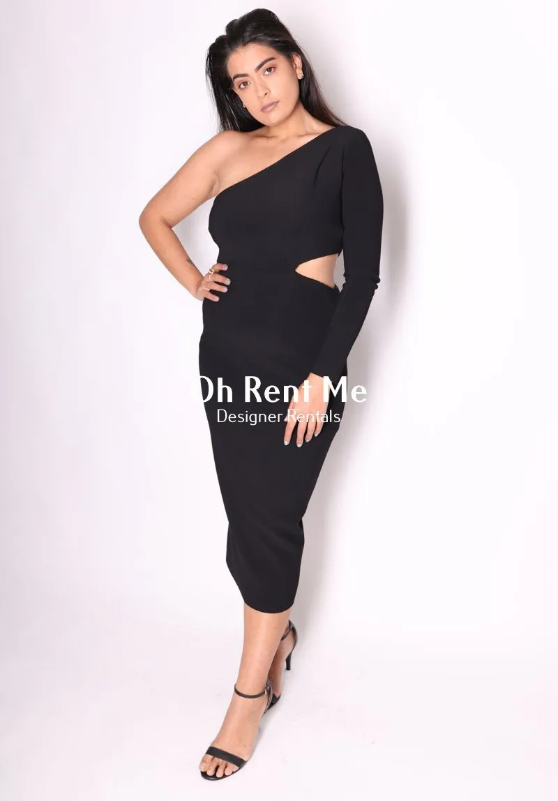 Elke Asymmetric Midi Dress - Black