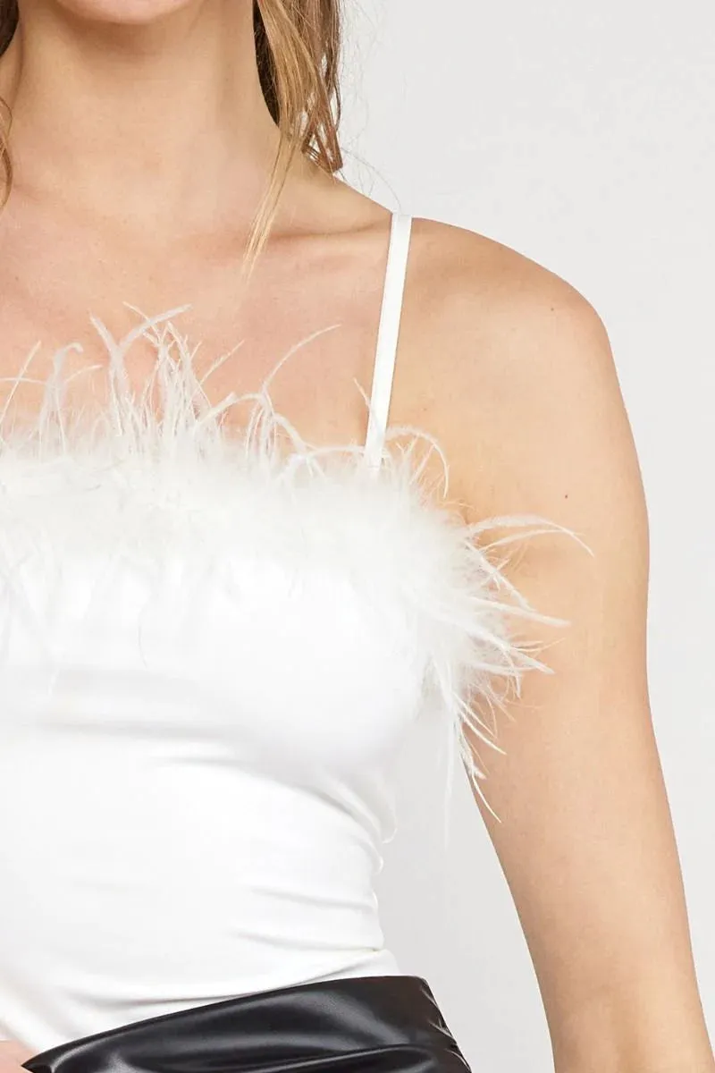 Fabulous Feathers White Bodysuit