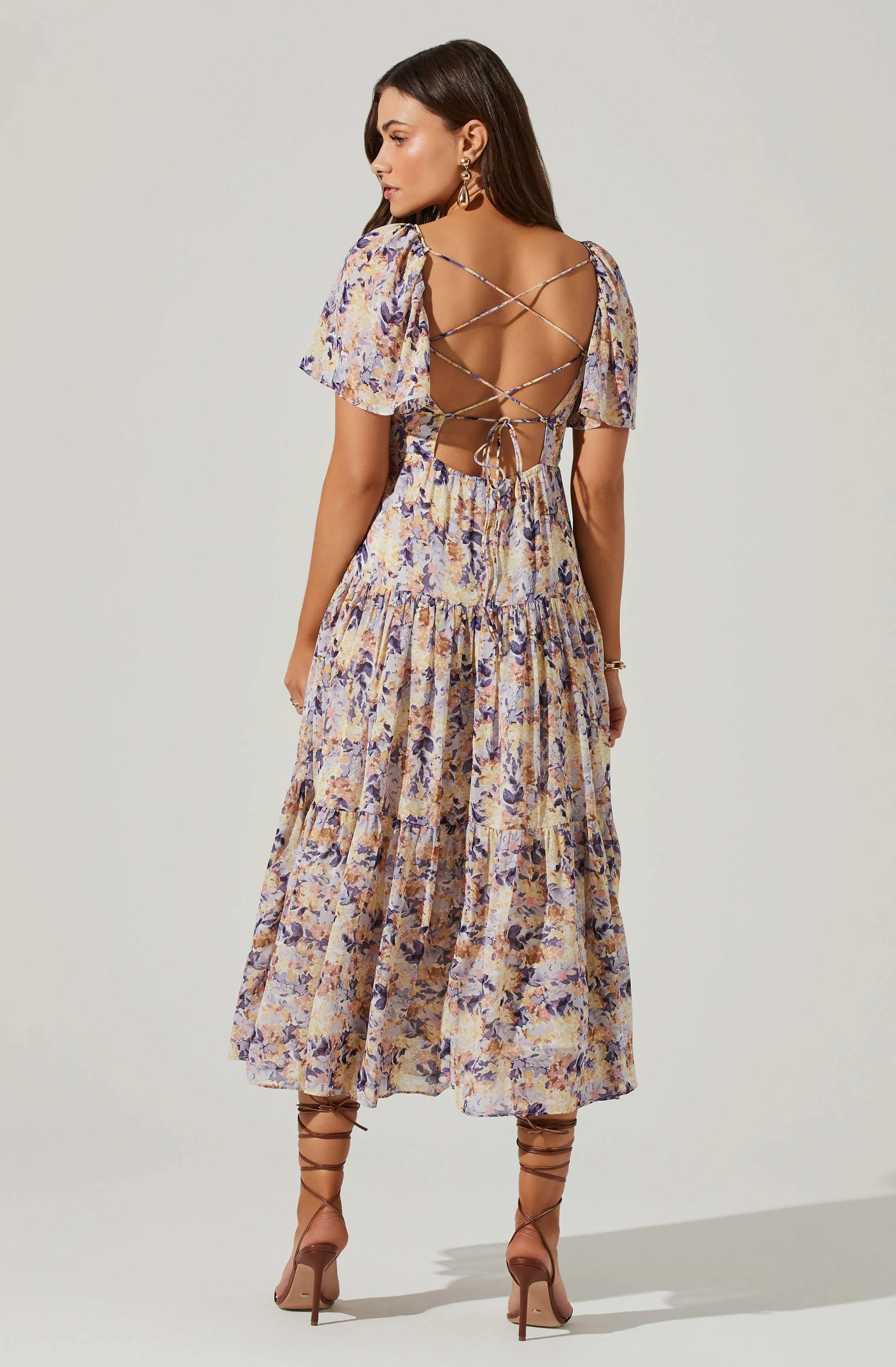 Floral Cinched Bust Cutout Center Midi Dress