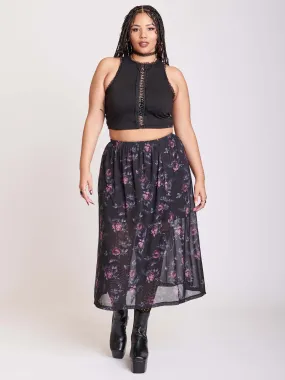 Floral Mesh Midi Skirt