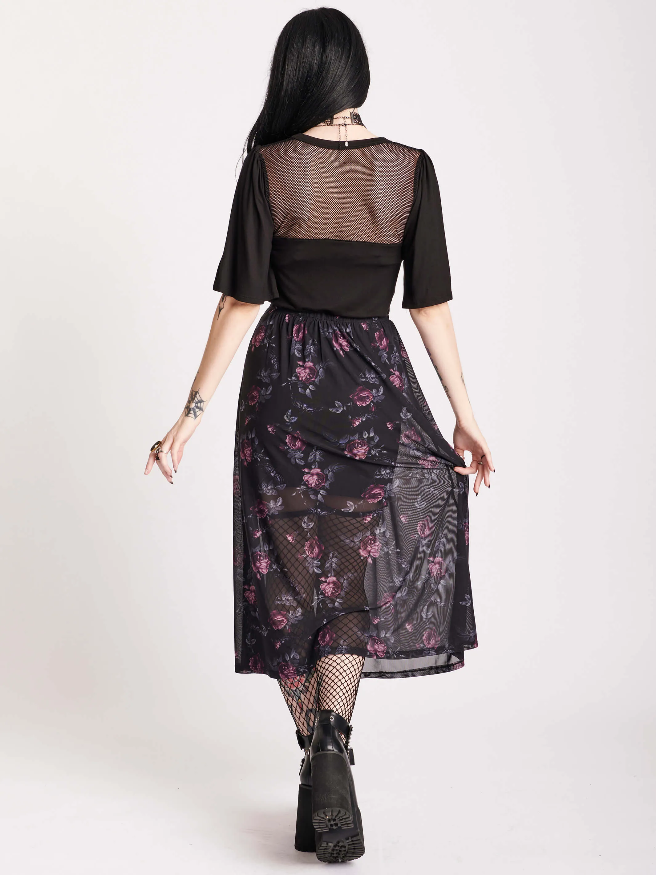 Floral Mesh Midi Skirt