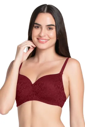 Floral Romance Padded Non-wired Lace Bra - Burgundy Wine Lace