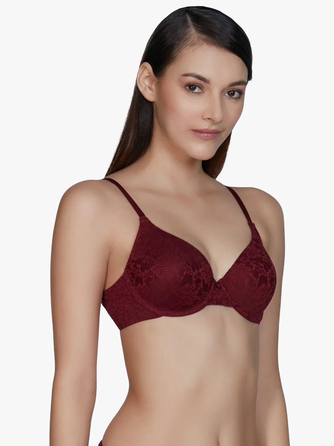 Floral Romance Padded Wired Bra - Maroon