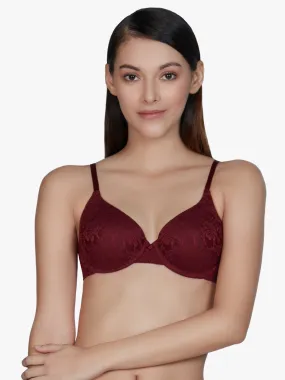 Floral Romance Padded Wired Bra - Maroon