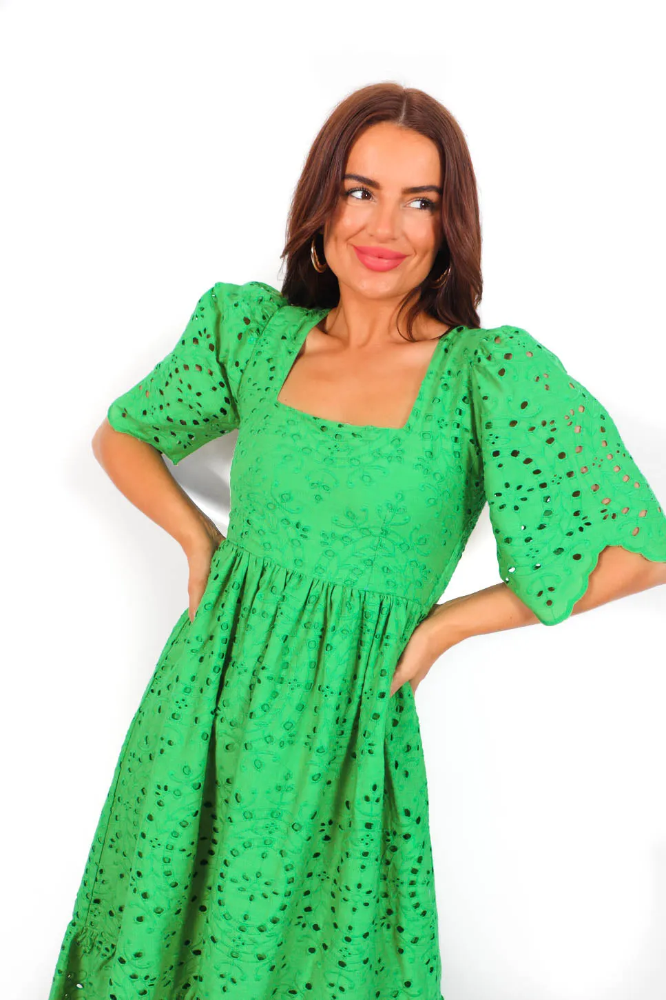 Girl Next Door - Green Embroidery Anglaise Midi dress