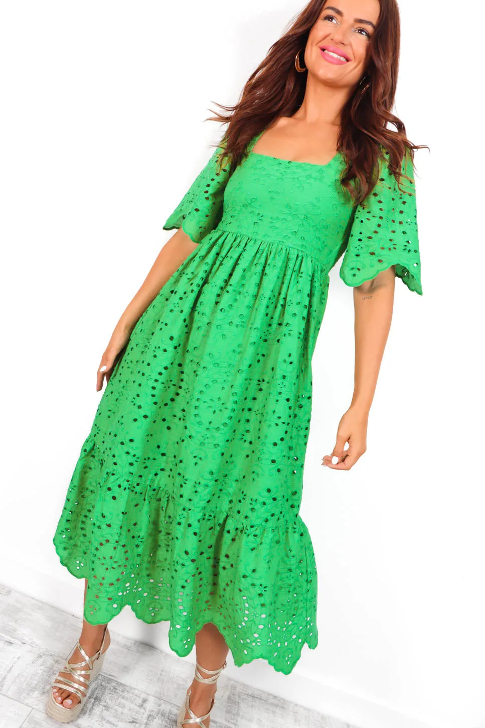 Girl Next Door - Green Embroidery Anglaise Midi dress