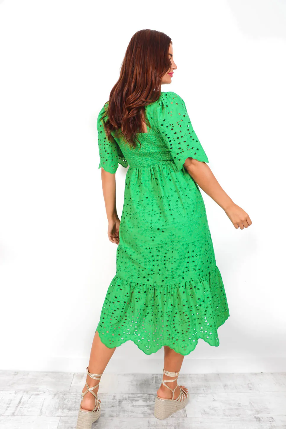 Girl Next Door - Green Embroidery Anglaise Midi dress