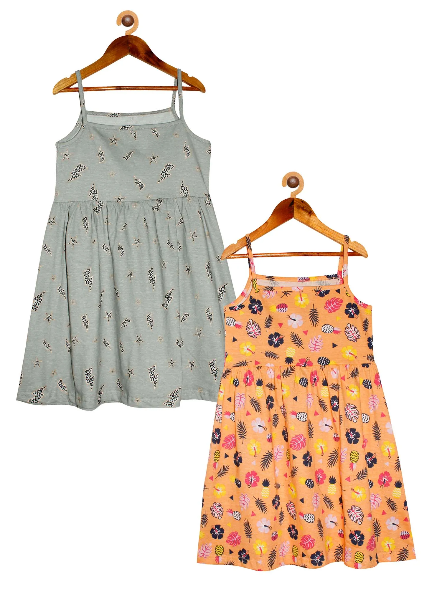 Girls Printed Strap Dress- Pack of 2