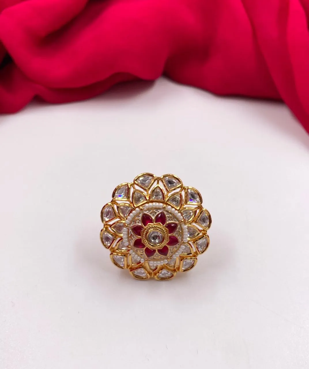 Gold Plated Adjustable And Rotating Kundan Finger Ring By Gehna Shop