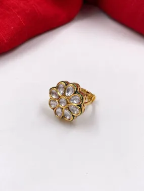 Gold Plated Adjustable Kundan Finger Ring For Ladies And Girls By Gehna Shop