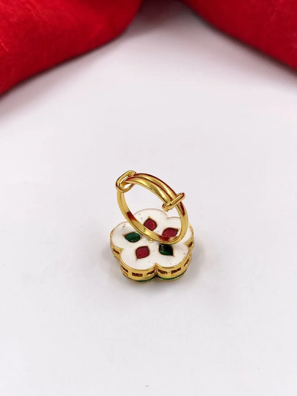 Gold Plated Adjustable Kundan Finger Ring For Ladies By Gehna Shop