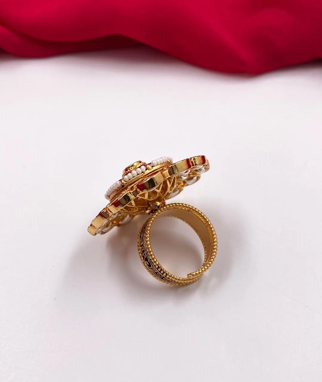 Gold Plated Antique Adjustable Rotating Kundan Finger Ring By Gehna Shop