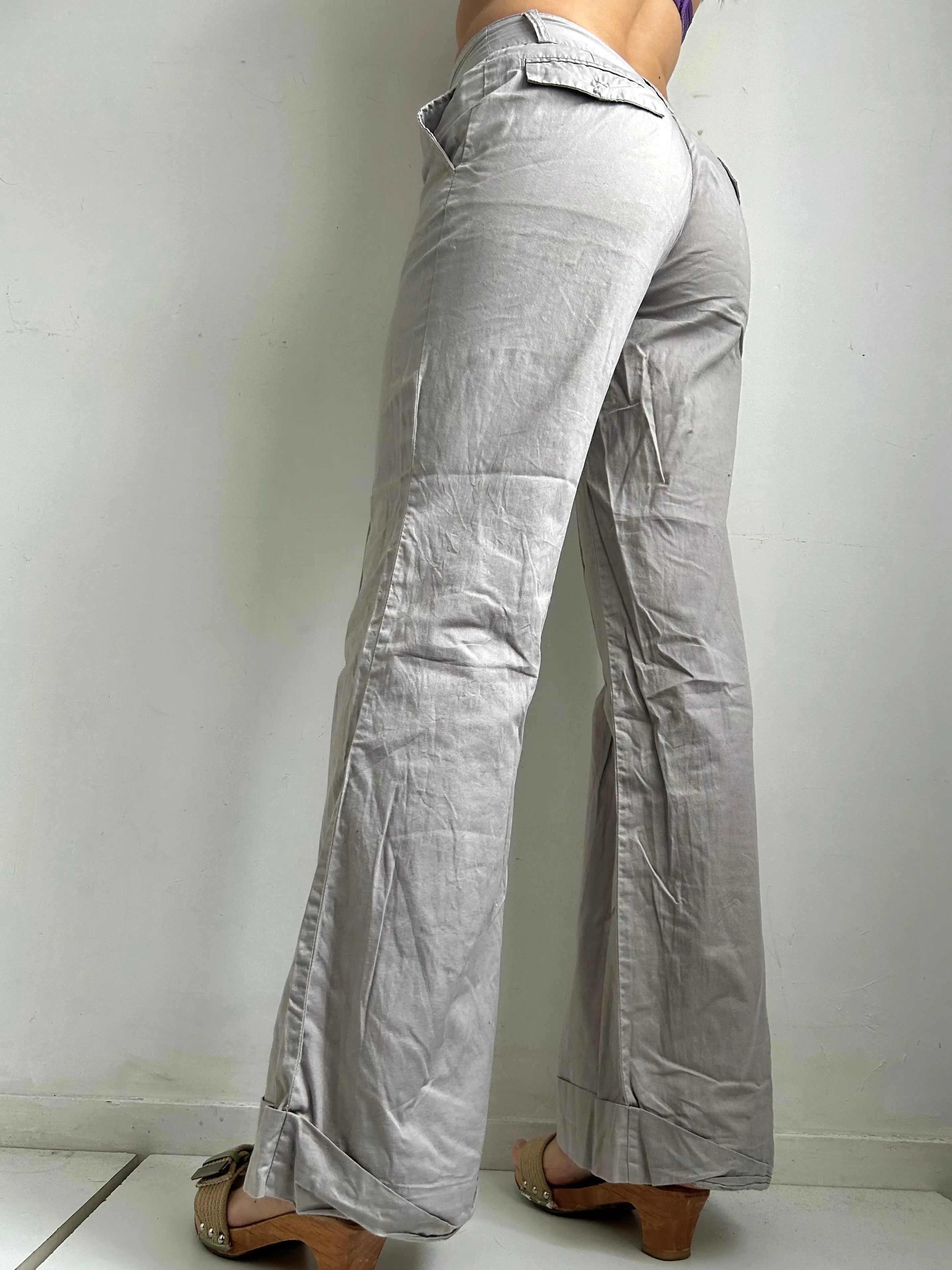 Grey low rise flare cotton office pants (S)