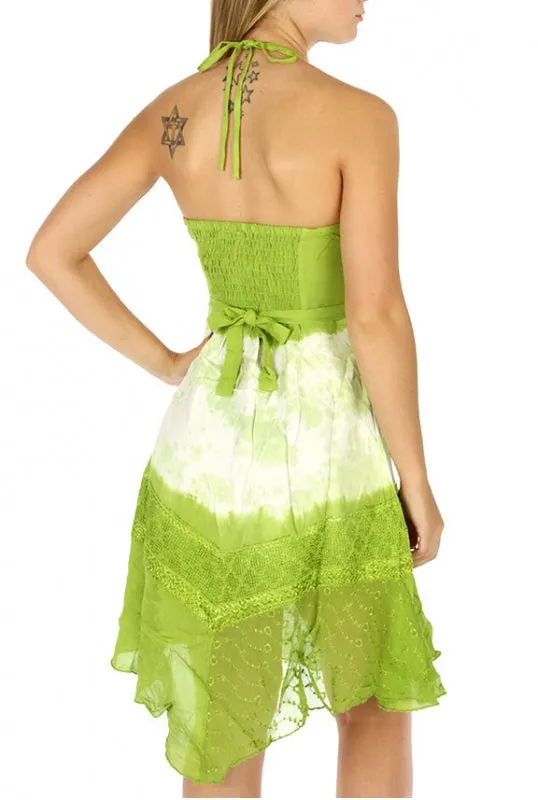 Hand dye and embroidery dress Lime Beach Casual Sleeveless Comfortable