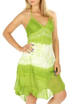 Hand dye and embroidery dress Lime Beach Casual Sleeveless Comfortable