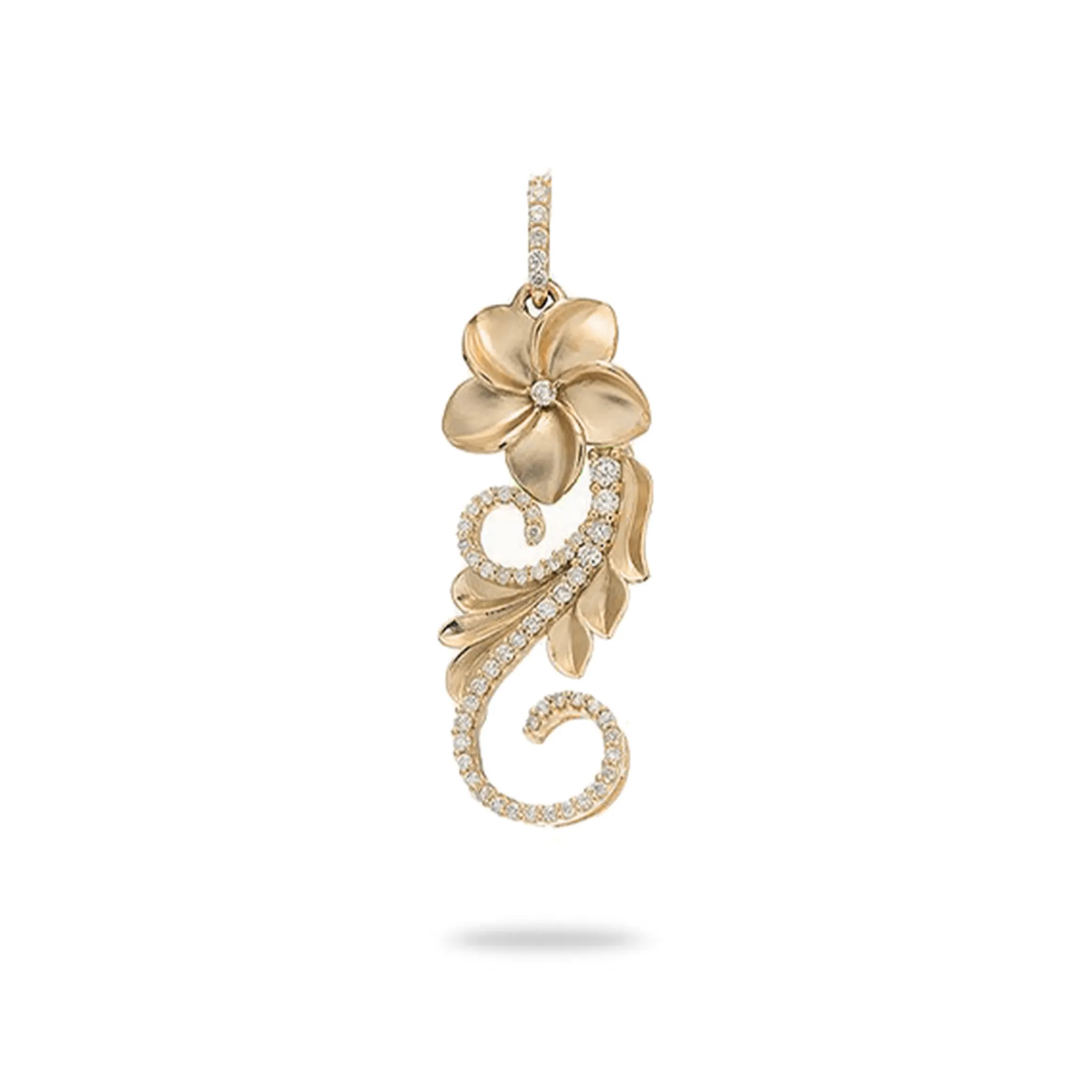 Hawaiian Heirloom Plumeria Pendant in Gold with Diamonds - 30mm