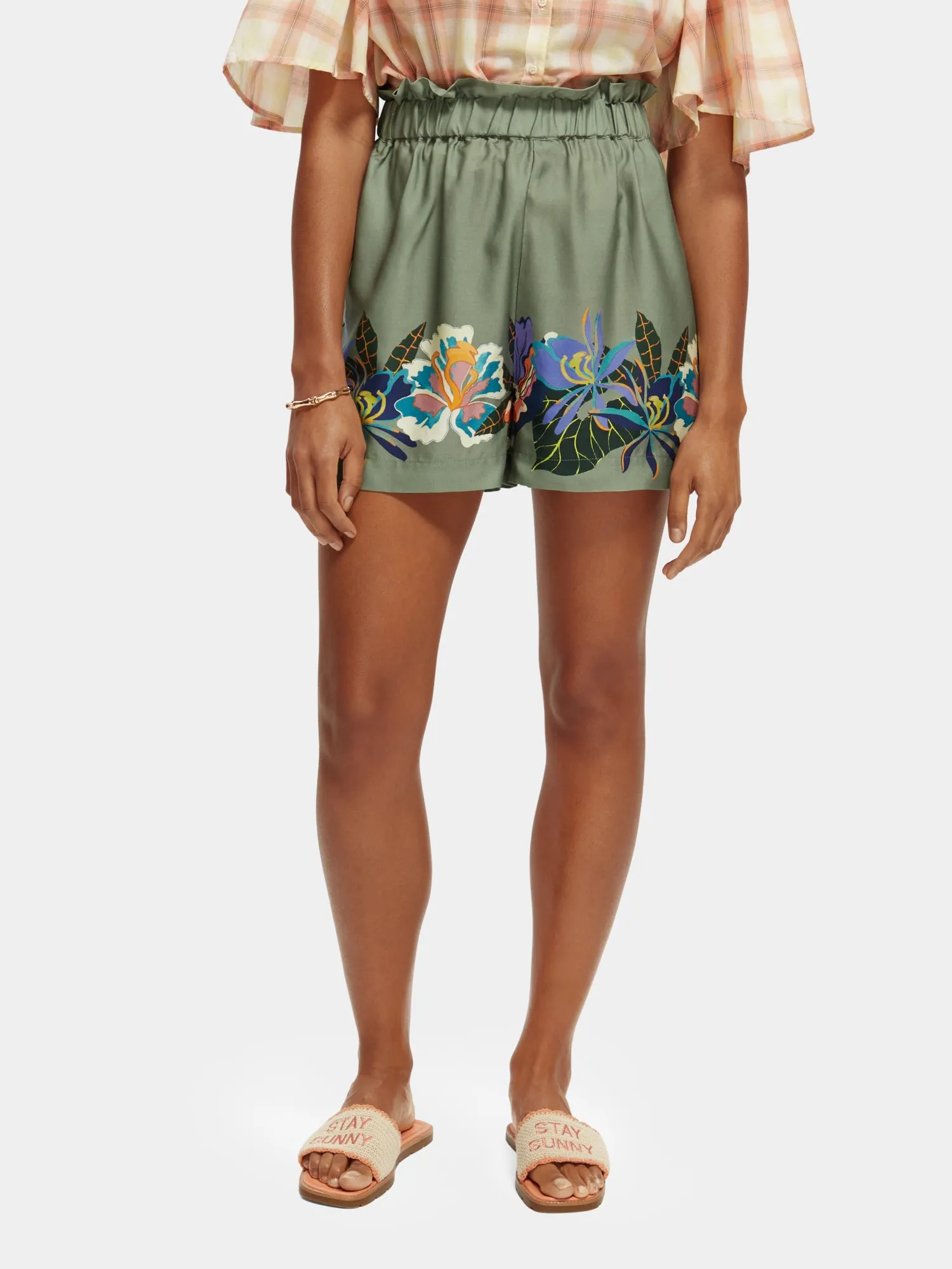 High-rise printed Tencel tennis shorts