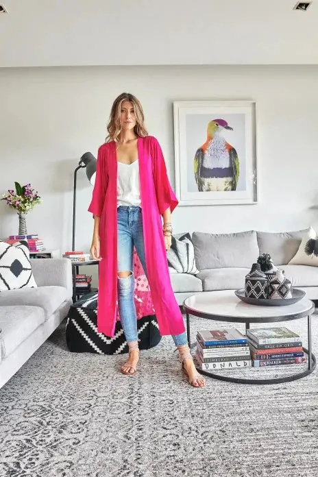 Hot Pink Two-Tone Kimono Duster