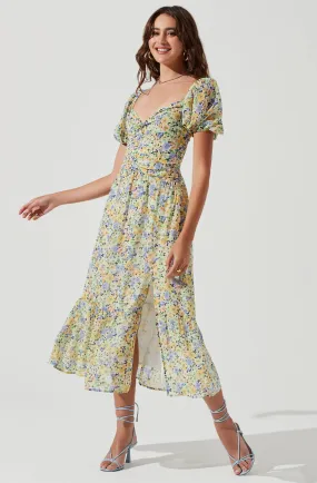 Irma Floral Puff Sleeve Midi Dress