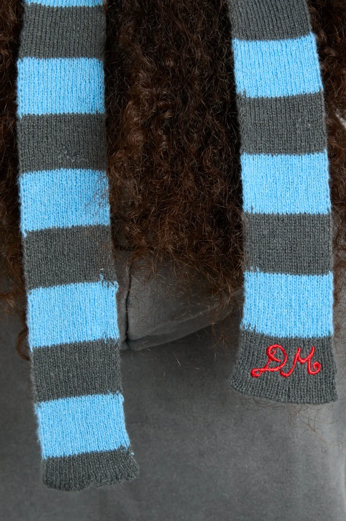 Knitted Hair Bow Grey/Blue Stripe