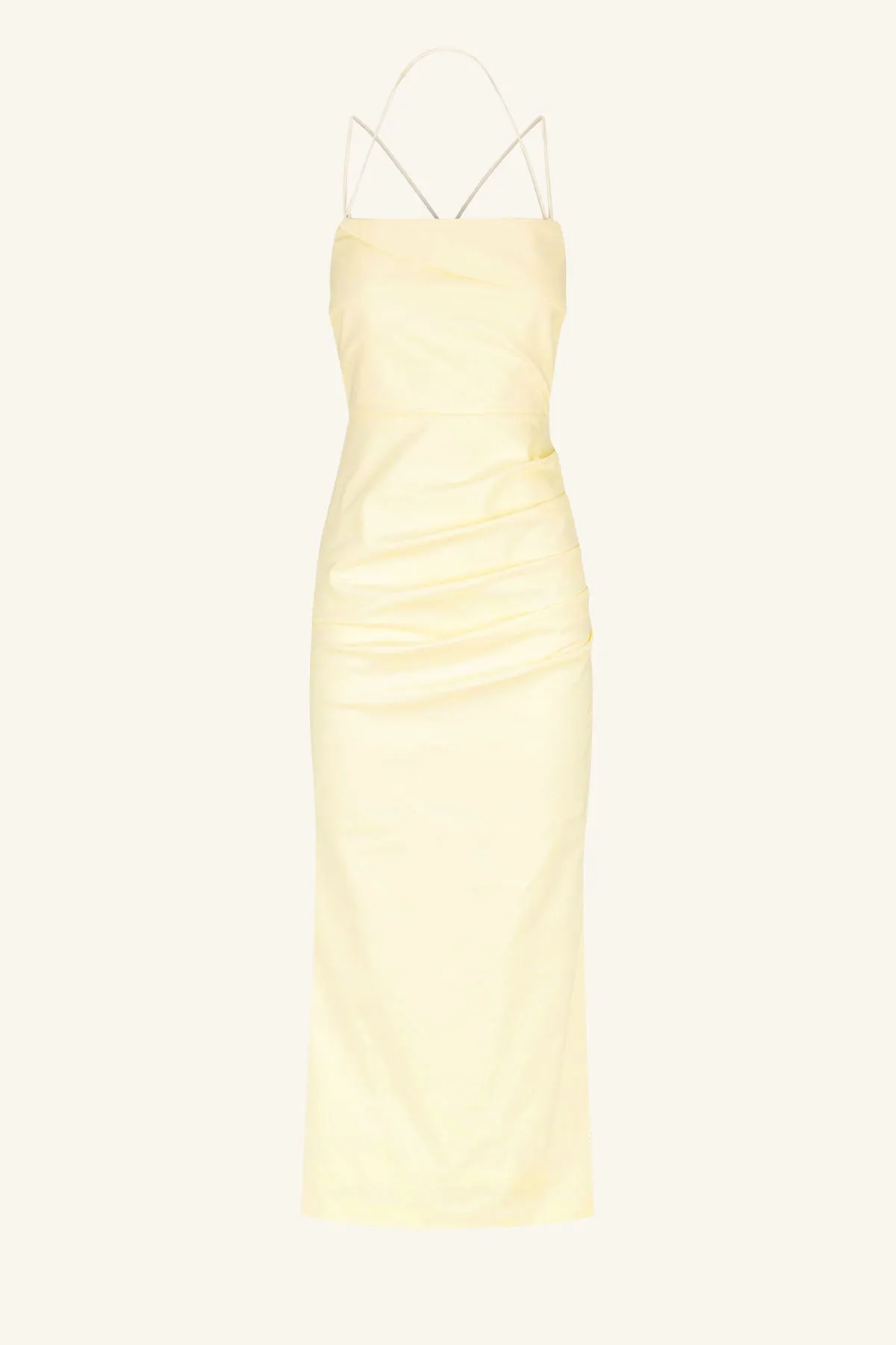 LANI DRAPED CROSS BACK MIDI DRESS - VANILLA