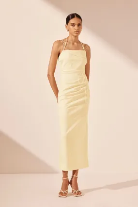 LANI DRAPED CROSS BACK MIDI DRESS - VANILLA