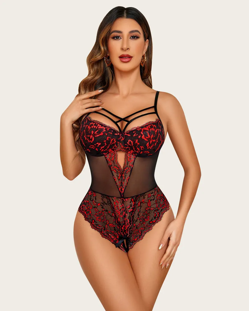 Leopard Lace Harness Lingerie Bodysuit