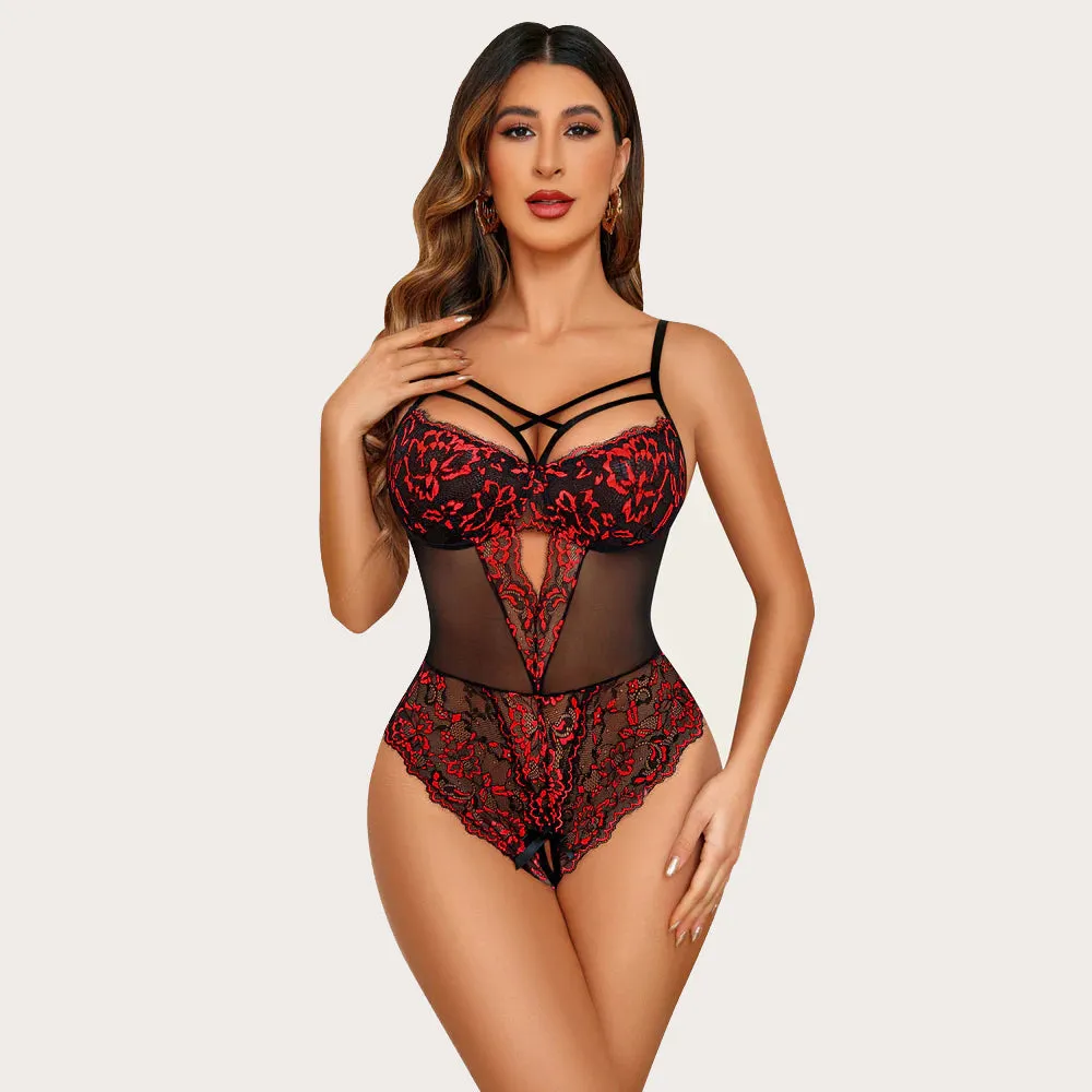 Leopard Lace Harness Lingerie Bodysuit