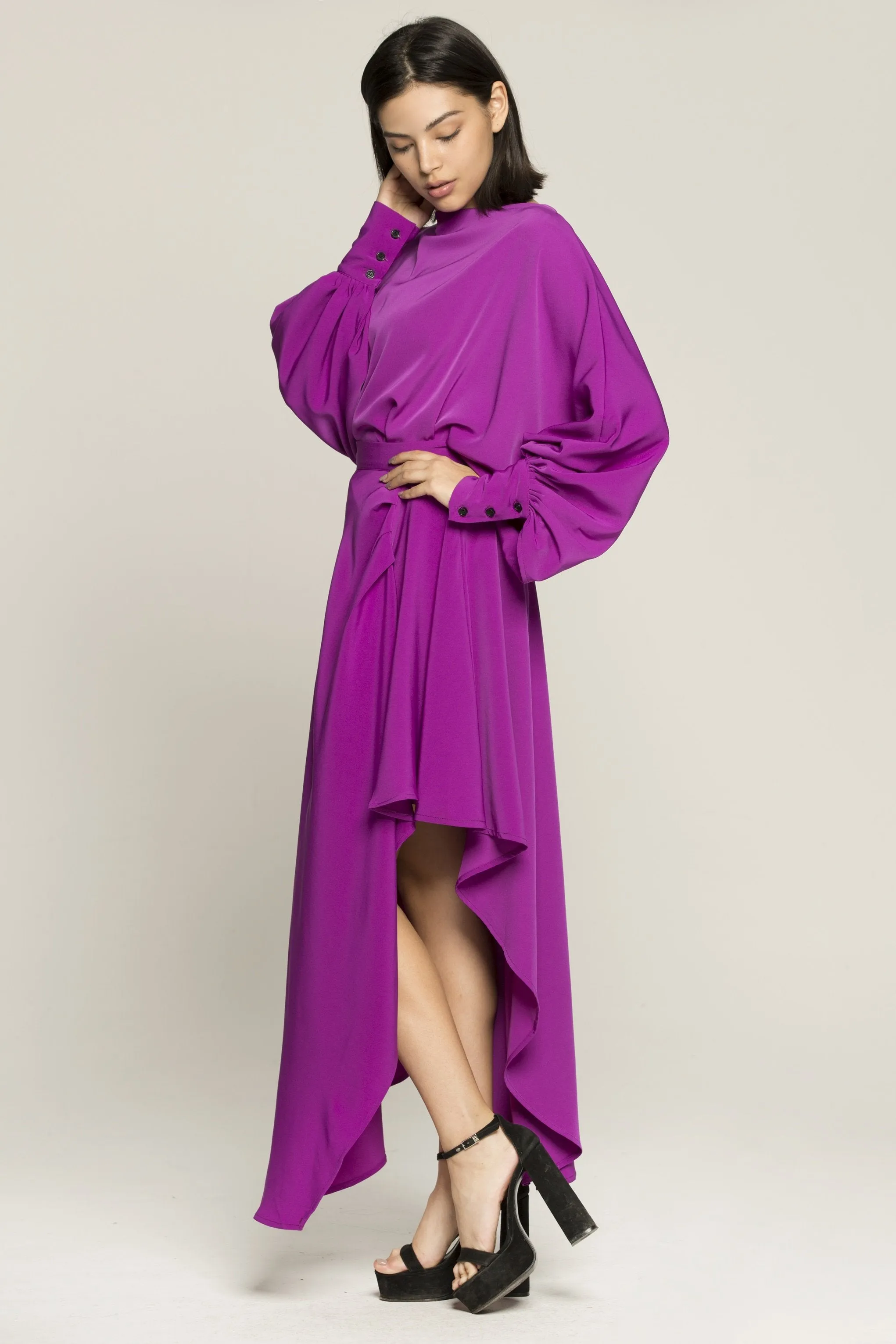 Lilac Boat Neck Jacket and Ruffled Skirt Set