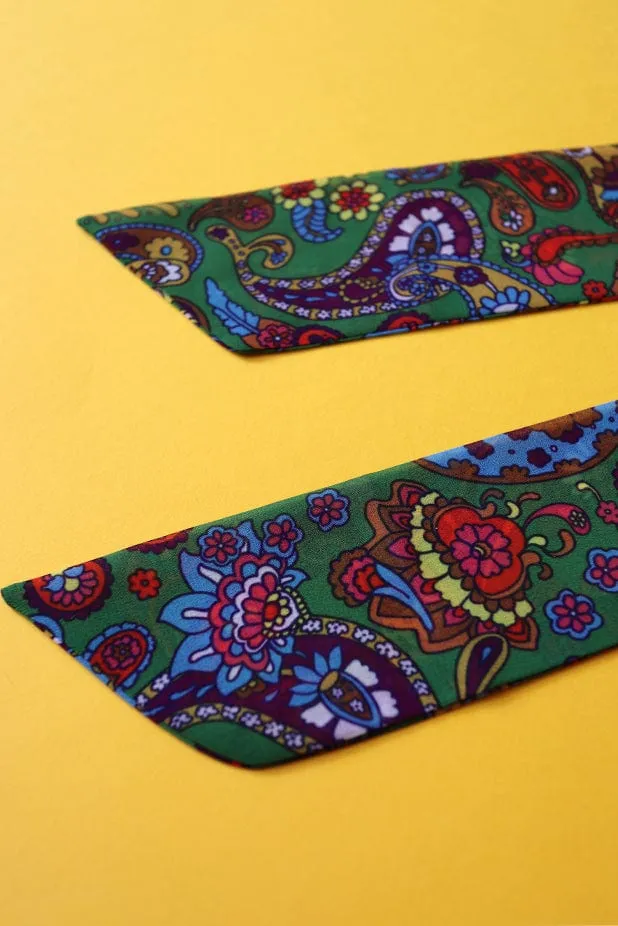 Little Sadie Green Paisley Skinny Scarf